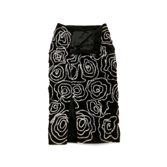 H&M Black & White Embroidered Swirl Pattern Midi Skirt With Back Split - Size 2 - Picture 4 of 8